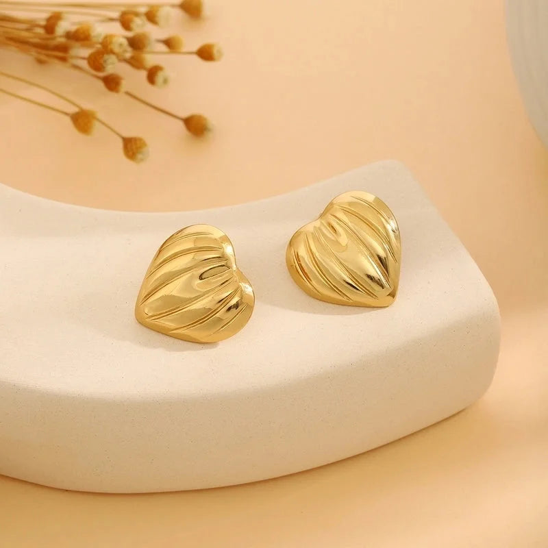 1 Pair Casual Minimalist Streetwear Waves Heart Shape Flower Plating 304 Stainless Steel Ear Studs