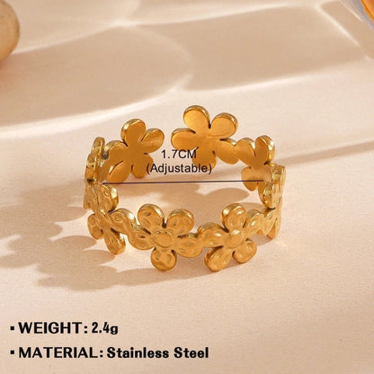 Minimalist Flower 304 Stainless Steel Plating Open Rings