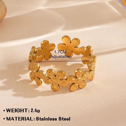 Minimalist Flower 304 Stainless Steel Plating Open Rings