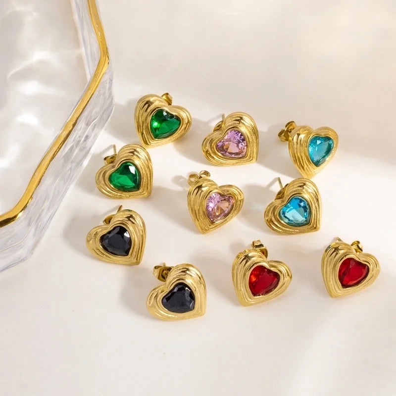 1 Pair IG Style Minimalist Classic Style Heart Shape Inlay 304 Stainless Steel Rhinestones 14K Gold Plated Ear Studs