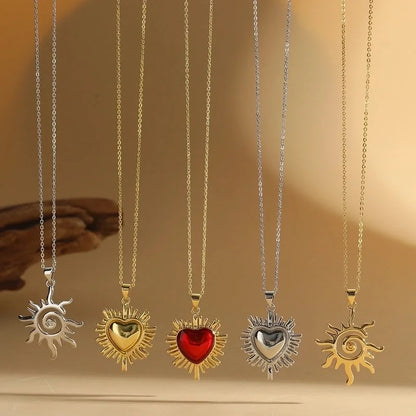 Copper 14K Gold Plated Enamel Sun Heart Shape Copper Necklaces