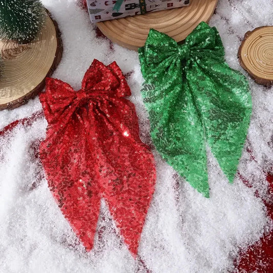 Christmas Lace Sequin Bow Spring Clip Shiny Back Of Head Hair Clip Party Fashion Hair Accessory