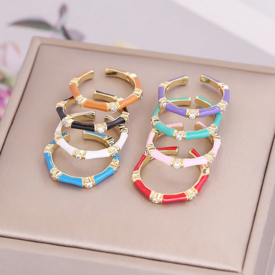 Women Retro Metal Vintage Geometric Copper Oil Dripping Rings