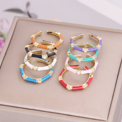 Women Retro Metal Vintage Geometric Copper Oil Dripping Rings