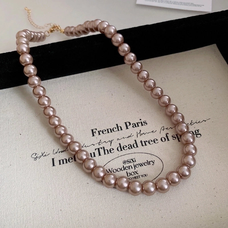 French Style Round Pearl Plating Women\'s Necklace