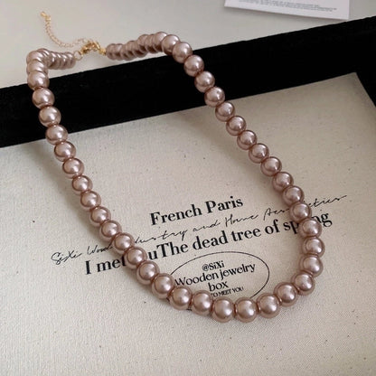 French Style Round Pearl Plating Women\'s Necklace