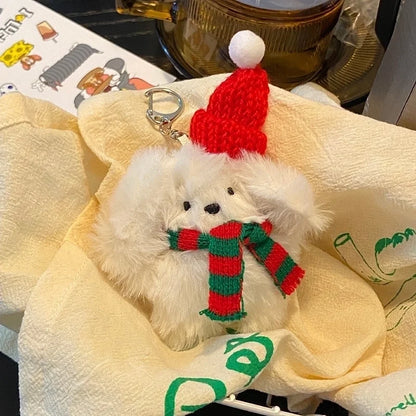 Cute Rabbit Plush Metal Christmas Women's Bag Pendant Keychain