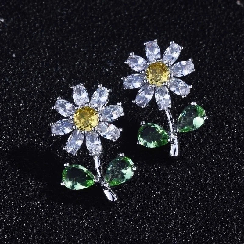 Streetwear Flower Copper Artificial Gemstones Crystal Earrings