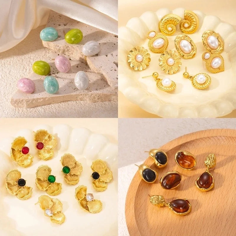 1 Pair Retro Minimalist Geometric Plating Titanium Steel Drop Earrings Ear Studs