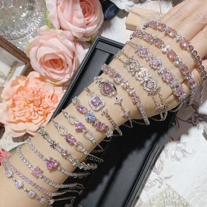 Copper Inlay Heart Shape Flower Bow Knot Zircon Bracelets