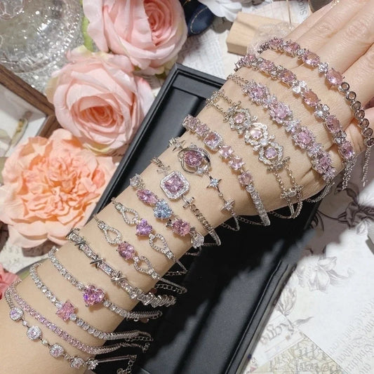 Copper Inlay Heart Shape Flower Bow Knot Zircon Bracelets