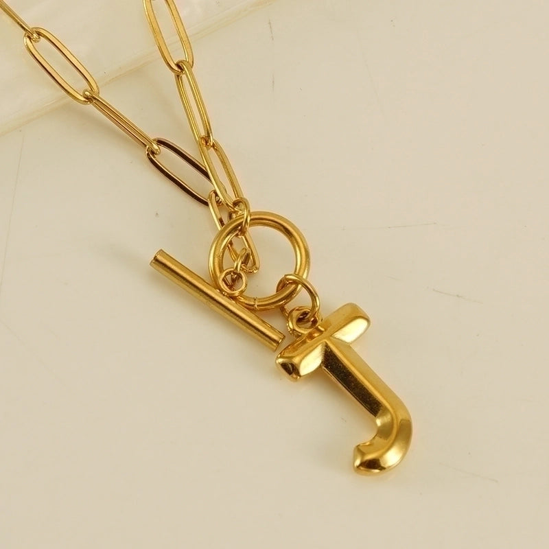 Fashion Letter 304 Stainless Steel Titanium Steel 18K Gold Plated Polishing Gold Plated Pendant Necklace