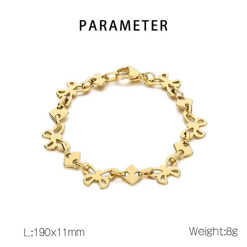 Minimalist Butterfly 304 Stainless Steel 18K Gold Plated Bracelets Necklace