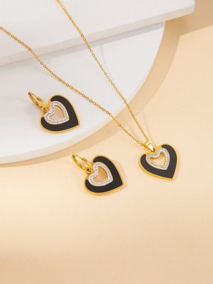 IG Style Minimalist Heart Shape Titanium Steel Shell Zircon Inlay Earrings Necklace