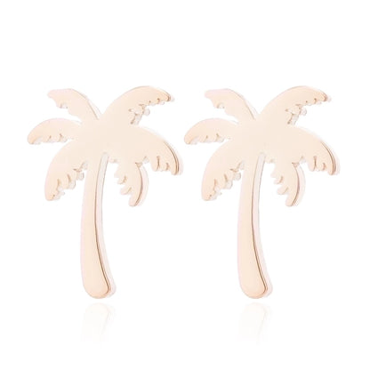 Minimalist Triangle Moon Coconut Tree Stainless Steel Asymmetrical Plating Ear Studs 1 Pair