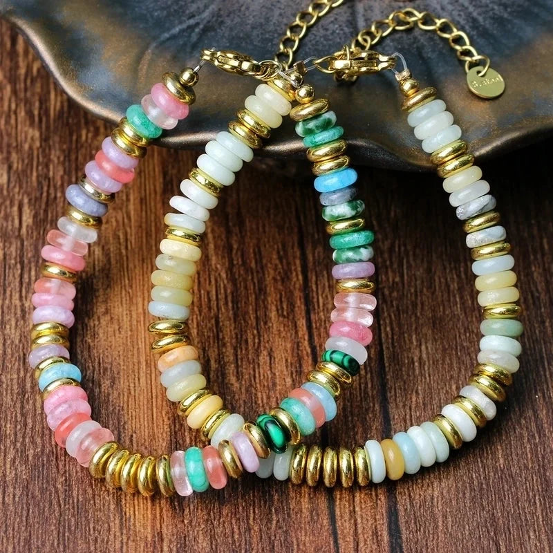 Minimalist Classic Style Round 316L Stainless Steel Semi-precious Stone Bracelets