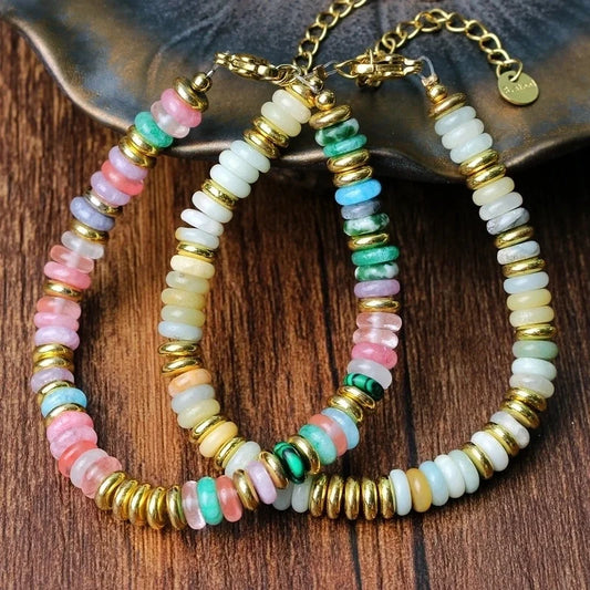 Minimalist Classic Style Round 316L Stainless Steel Semi-precious Stone Bracelets