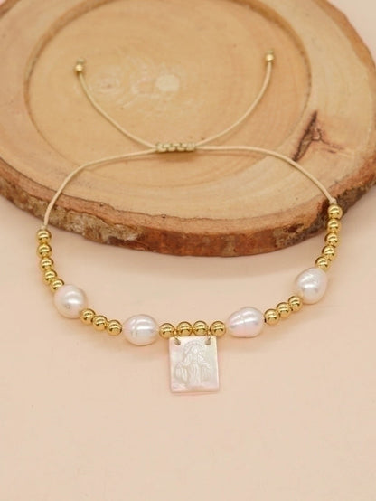 Artificial Crystal Freshwater Pearl Copper Beaded Braid Pentagram Bracelets