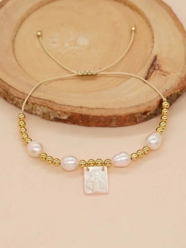 Artificial Crystal Freshwater Pearl Copper Beaded Braid Pentagram Bracelets