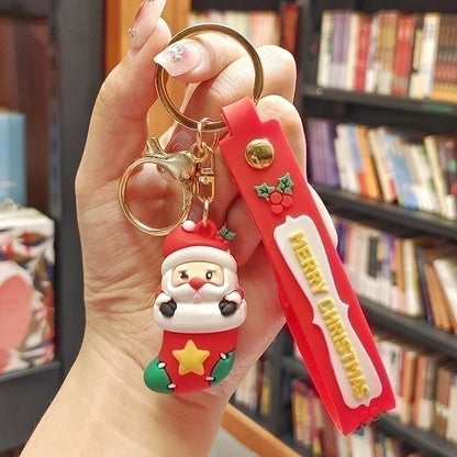Cute Christmas Tree Santa Claus Elk PVC Metal Christmas Women's Bag Pendant Keychain