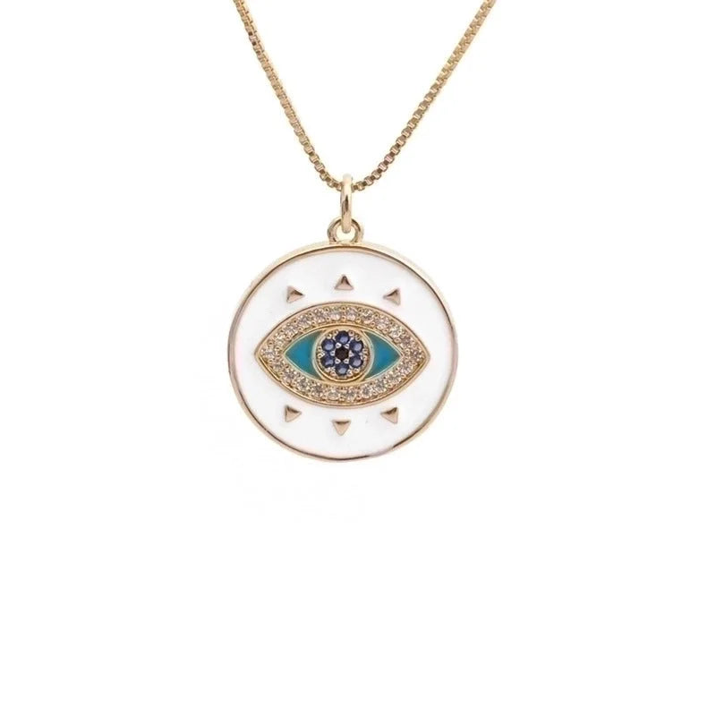 Yiwu Foreign Trade Copper Zircon Ornament European And American Copper Plated Real Gold Love Fatima Devil's Eye Necklace