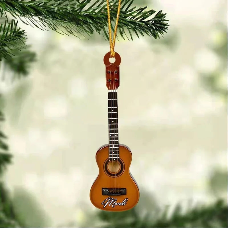 Cross-border Creative Personalized Pendant Christmas Decoration Guitar Lovers Acrylic Flat Car Rearview Mirror Pendant Ornaments