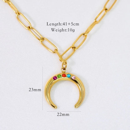 2 Pieces Minimalist Geometric Titanium Steel 14K Gold Plated Pendant Necklace