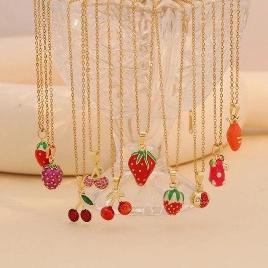 Cute Commute Fruit 304 Stainless Steel Copper Zircon 18K Gold Plated Inlay Pendant Necklace