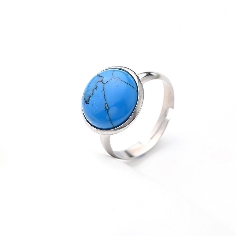 Casual Minimalist Round Spot Solid Color 304 Stainless Steel Natural Stone Opal Polishing Inlay Adjustable Ring