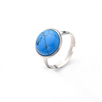 Casual Minimalist Round Spot Solid Color 304 Stainless Steel Natural Stone Opal Polishing Inlay Adjustable Ring