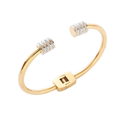 Elegant Geometric Stainless Steel Zircon Bangle