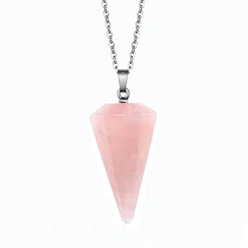 Fashion Hexagonal Cone Natural Crystal Stone Polishing Pendant Necklace 1 Piece