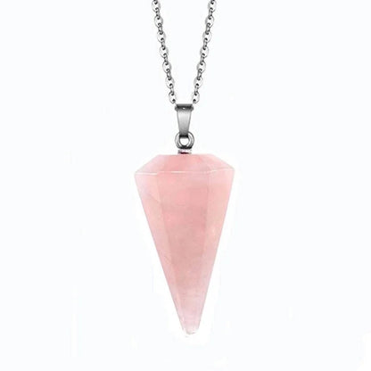 Fashion Hexagonal Cone Natural Crystal Stone Polishing Pendant Necklace 1 Piece