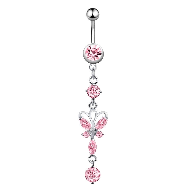 Minimalist Water Droplets Flower Butterfly Stainless Steel Inlay Zircon Women's Belly Ring