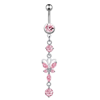 Minimalist Water Droplets Flower Butterfly Stainless Steel Inlay Zircon Women's Belly Ring