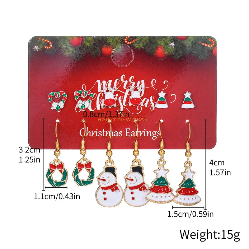 Christmas Earrings Red Bell Studs Candy Color Snowflake Studs Alloy Christmas Ear Accessories