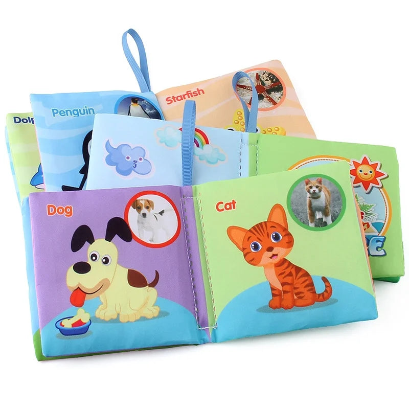 Hot Sale Enlightenment Early Education Baby Cloth Book English Animal Transport Cognitive Book Baby Cloth Book