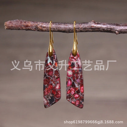1 Pair Classic Style Water Droplets Patchwork Agate Drop Earrings