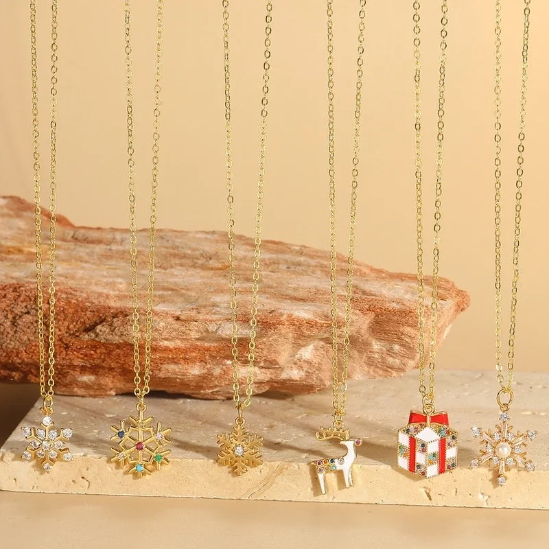 Minimalist Snowflake Elk Inlay Copper Necklaces