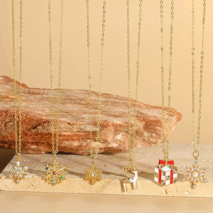 Minimalist Snowflake Elk Inlay Copper Necklaces