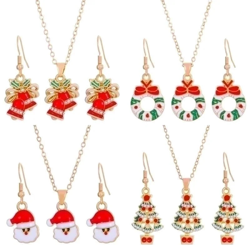 Christmas Classic Style Christmas Hat Christmas Tree Santa Claus Alloy Enamel Plating Inlay Artificial Rhinestones 18k Gold Plated Gold Plated Women's Earrings Necklace