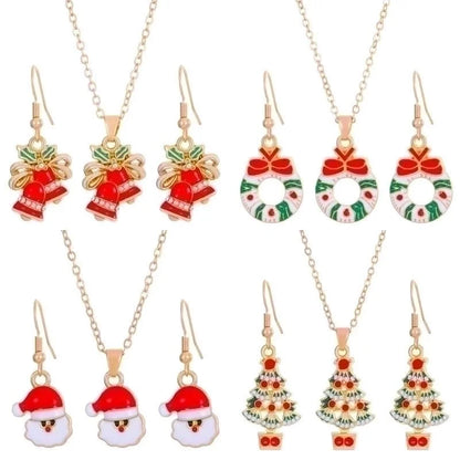 Christmas Classic Style Christmas Hat Christmas Tree Santa Claus Alloy Enamel Plating Inlay Artificial Rhinestones 18k Gold Plated Gold Plated Women's Earrings Necklace