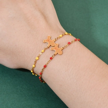 2 Pieces Cartoon Style Cute Gingerbread Stainless Steel Bracelets In Bulk Christmas