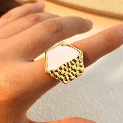 Casual Retro Hexagon 304 Stainless Steel 18K Gold Plated Enamel Open Rings
