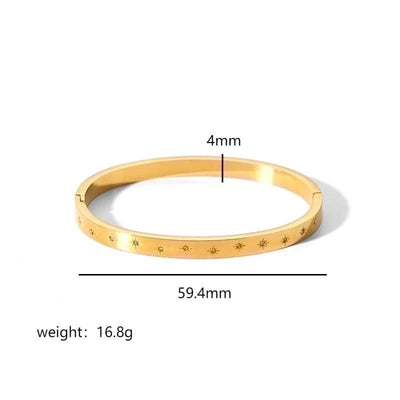 Minimalist Rectangle Stainless Steel Polishing Plating Inlay Zircon 18k Gold Plated Bangle