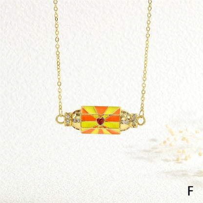 Copper 18K Gold Plated Plating Inlay Devil's Eye Heart Shape Candy Zircon Pendant Necklace