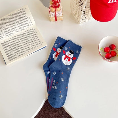 Christmas Cartoon Style Women's Christmas Tree Santa Claus Snowman Cotton Crew Socks A Pair