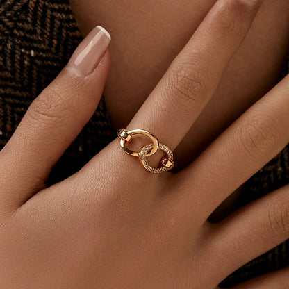 Copper 18K Gold Plated Inlay Semicircle Round Petal Zircon Open Rings