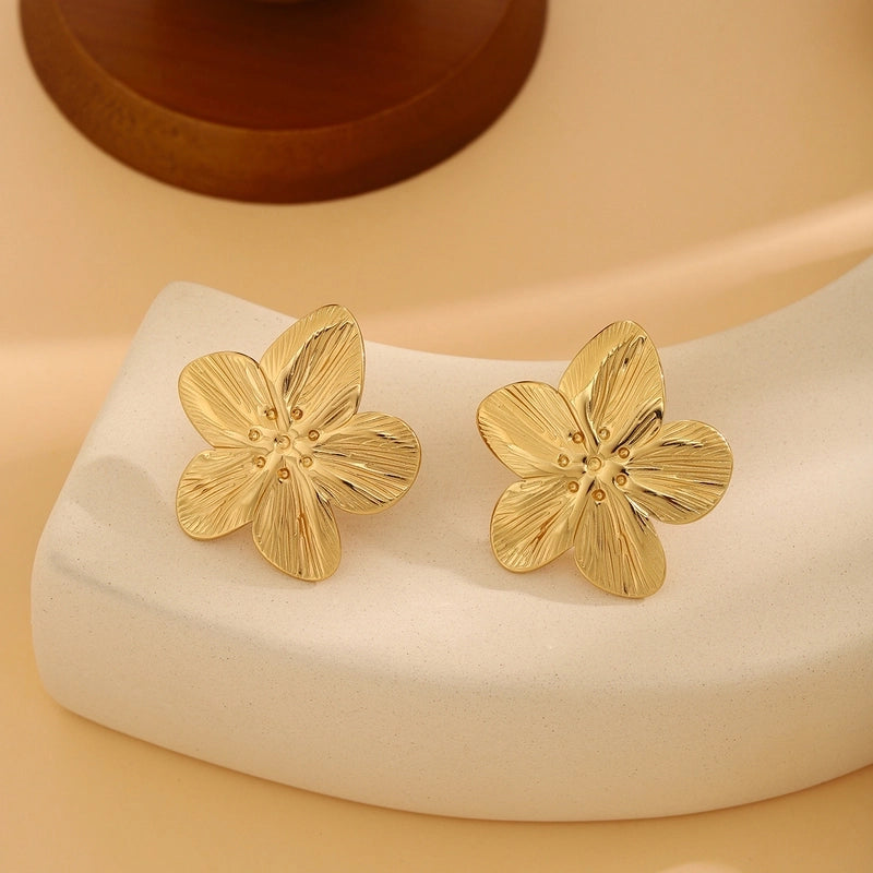 1 Pair Casual Minimalist Streetwear Waves Heart Shape Flower Plating 304 Stainless Steel Ear Studs