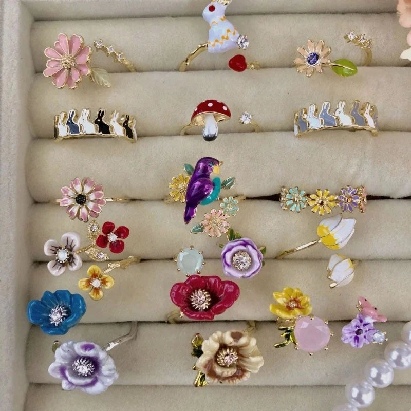 Copper Inlay Flower Pearl Rings